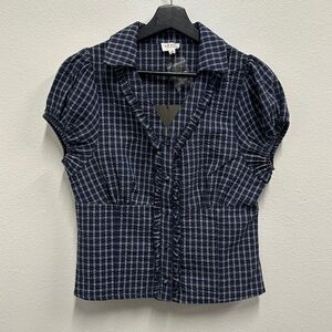 SOLD Le Lis Navy Checkered Women's Blouse
